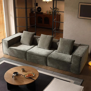 Canapé sectionnel moderne en tissu, trois places, design modulaire, style minimaliste, mobilier de salon, gris, accoudoir droit, dossier lâche - Product Image 1
