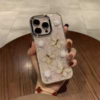 Coque de téléphone en résine 3D avec papillons et strass pour iPhone 15, 15 Pro, 15 Pro Max, 17, 16 Pro Max