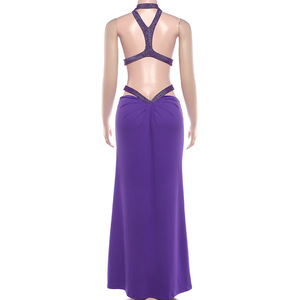 GHY6645 Sexy Backless <strong>Sequin</strong> Halter Dress Women Sleeveless <strong>Off</strong> Shoulder Hollow Out Pleated Maxi Dresses New Lady Evening Party - Product Image 6