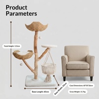 Arbre à chat en bois massif avec panier en rotin tressé et griffoir en sisal, tour minimaliste pour chat avec lit suspendu pour chats d'intérieur