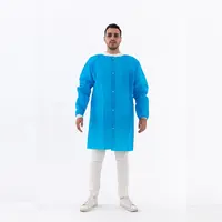Медицинская короткая одноразовая медсестринская синяя лабораторная куртка пальто Pp/sms набор с кнопкой