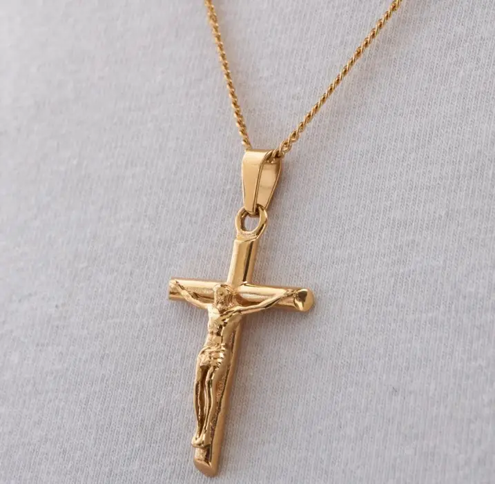 High Quality Stainless Steel Jesus Pendant Men 18k Gold Plated Crucifix Necklace