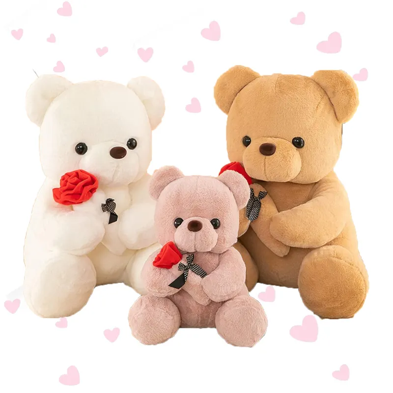 ZK personalizzato morbido orso peluche peluche peluche giocattoli di san valentino orsacchiotto con rosa per la fidanzata amante mamma bambini