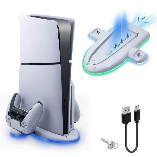Multifunctional Colorful Atmosphere Light Charging Dock Stand Type-C Controller Charger for PS5 Slim Console-White(TP5-3528)