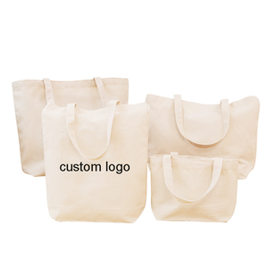 Bolsa de compras de lona de algodón natural semiblanca, a prueba de polvo, con logo personalizable impreso. - Product Image 1