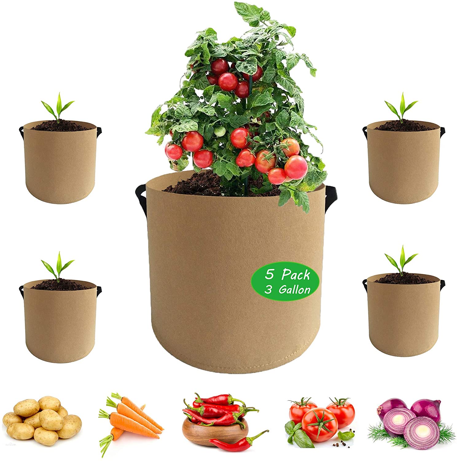 Hakona プランター 不織布 3ガロン フェルト 植物栽培バッグポット 2点セッド 2つのフック 植木鉢 植え袋 おしゃれ 12穴 壁掛け式 多機能 布鉢 植物育成 野菜栽培 トマト栽培バッグ いちご イエローショップ ジャガイモトマトとイチゴのためのハンドル付き2個の植物栽培