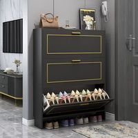 Meuble à chaussures moderne de luxe gris anthracite avec tiroirs inclinables et finition dorée, organisateur de rangement pour chaussures d'entrée et de couloir pour la maison