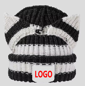 Adorable bonnet tricoté à oreilles <span class=keywords><strong>de</strong></span> chat rayé avec oreilles <span class=keywords><strong>de</strong></span> renard d'hiver - Product Image 1