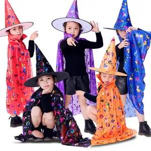 Cadılar bayramı çocuklar Cosplay kostümleri Unisex fantezi parti elbisesi sihirbazı pelerin cadı pelerin şapka ile