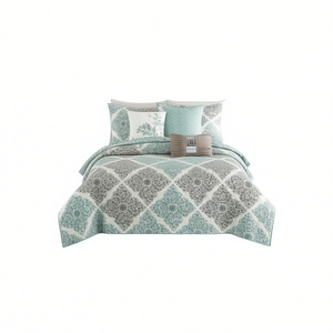 Juego de edredón estampado de 6 piezas, ropa de cama jacquard con patrón geométrico para dormitorio, uso en todas las estaciones - Product Image 1