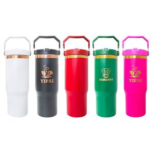 Powder Coated Gold Copper Plated 30oz Flip Top Straw Student Tumbler Water <b>Bottle</b> for Laser Engraving - Product Image 1