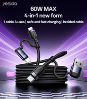 Kabel Data Yesido 1.2 Meter Max 60W Pengisian Cepat 4-in-1 Tipe-C/USB ke Tipe-C/IP Transmisi Data Kecepatan Tinggi CA200