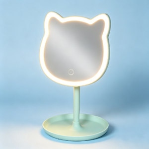 Miroir de Maquillage LED Kawaii à Oreilles de <span class=keywords><strong>Chat</strong></span>, Capteur Tactile, Luminosité Réglable, Base de Rangement, Grossissement 1x, Verre Plastique, Usage Quotidien - Product Image 3