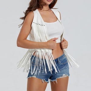 Chalecos de ante con <span class=keywords><strong>flecos</strong></span> para mujer, chaqueta occidental sin mangas con borlas, traje de vaquera, cárdigan Vintage, disfraz <span class=keywords><strong>Hippie</strong></span> de los años 60 y 70, <span class=keywords><strong>chaleco</strong></span> de vaquero - Product Image 5