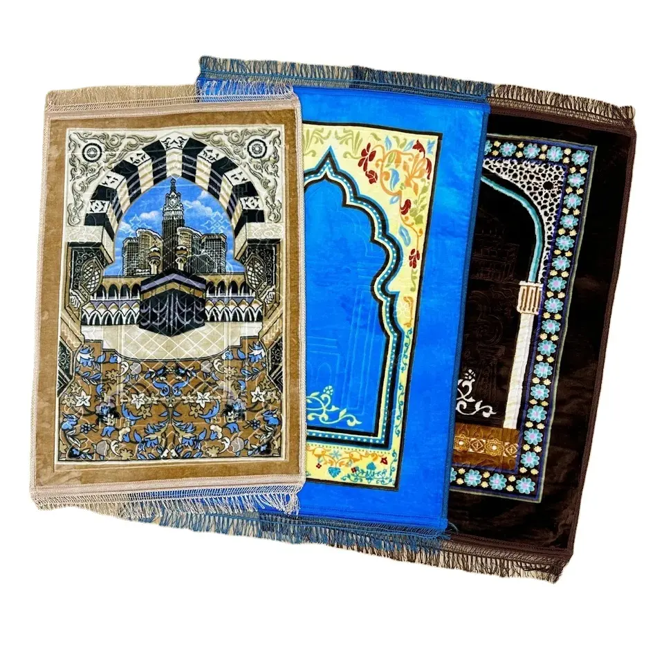 Popular fácil de limpiar bordado artesanal cómoda alfombra de mezquita antideslizante suave plegable Janamaz alfombra de oración Islámica