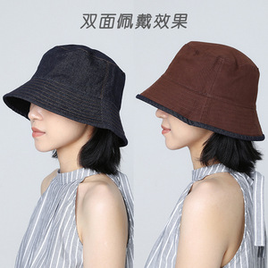 <b>Reversible</b> <b>Bucket</b> <b>Hat</b> Canvas Female Outdoor Sun Protection <b>Hat</b> Spring Autumn Casual Style - Product Image 1