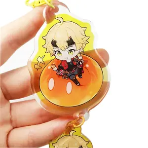 LEYING Custom Epoxy Coated Translucent Acrylic Keychain Anime Non-clear Charms With Colorful Glitters