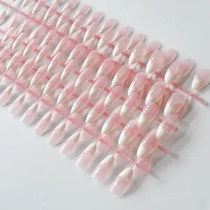 120 <span class=keywords><strong>Uñas</strong></span> <span class=keywords><strong>Postizas</strong></span> de Color Rosa Degradado a Blanco, Estilo Francés Natural, Brillantes, <span class=keywords><strong>con</strong></span> Punta en Forma de Almendra - Product Image 2