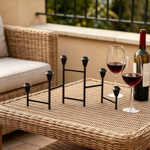 Simple American Style <b>Retro</b> Black Metal Candle Holder Foldable Home Desktop <b>Decoration</b> Long Row Candle Cup Durable - Product Image 2