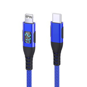 <span class=keywords><strong>C</strong></span>âble de charge <span class=keywords><strong>USB</strong></span>-<span class=keywords><strong>C</strong></span> vers 8 broches en nylon tressé 27W PD avec affichage LED en cuivre pour <span class=keywords><strong>iPhone</strong></span> 14 13, vente en gros - Product Image 5