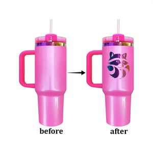 แก้วน้ำสแตนเลสเคลือบทองแดงสีรุ้ง ขนาด 40 ออนซ์ สำหรับสลักเลเซอร์ พร้อมโลโก้แบบกำหนดเอง  ตกแต่งด้วยกลิตเตอร์สีชมพูสำหรับฤดูหนาว - Product Image 2