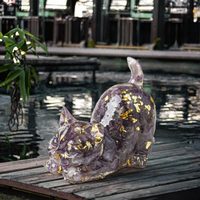 Figurine de chat en gravier de cristal naturel, queue relevée, ornement sculpté écologique pour le bureau, le salon, le bureau, la décoration de la maison
