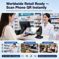Scanner de codes QR mains libres intelligent à mise en veille automatique 1D 2D IP52 USB pour hôtels, billetterie, lieux événementiels et lecture de numéros de téléphone