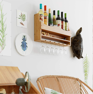 Portabottiglie <span class=keywords><strong>da</strong></span> <span class=keywords><strong>Parete</strong></span> in Bambù, Supporto per Bottiglie di Vino in Legno - Product Image 4