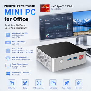Mini PC AMD <span class=keywords><strong>Ryzen</strong></span> R3 <span class=keywords><strong>4300U</strong></span> con Doble Ranura para SSD M.2, Windows 11 Pro, Doble HD 2.0, Triple Pantalla 4K, Computadora de Escritorio para Oficina - Product Image 1