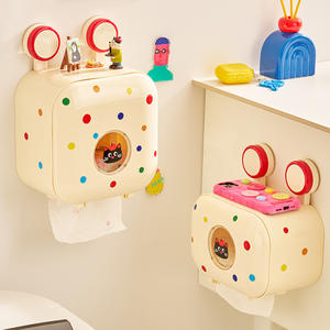 Porte-rouleau de papier toilette mural adhésif étanche style vintage mignon avec couvercle fermé pour salle de bain - Product Image 2