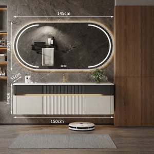 Original Design Modern Luxury Stone Seamless Basin Intelligent Mirror <b>Cabinet</b> <b>Wall</b> <b>Mounted</b> Oak Bathroom <b>Cabinet</b> - Product Image 5