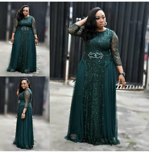<strong>Plus</strong> <strong>Size</strong> Women's Lace <strong>Sequin</strong> Evening Party Dresses Floor Length Elegant Half Mesh Sleeve Formal Gowns - Product Image 5