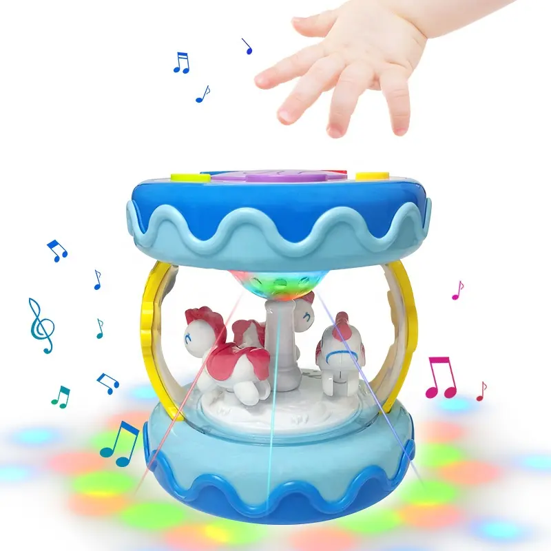 프로젝터 아기 악기 장난감 배 시간 회전 목마 음악 조명으로 드럼 6 ~ 12 개월 회전