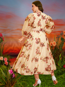<span class=keywords><strong>Robe</strong></span> décontractée pour femme à motif floral aléatoire, col en V, manches lanternes en mousseline, imprimé floral élégant, taille haute, <span class=keywords><strong>robe</strong></span> de soirée - Product Image 6