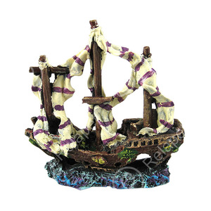 Décoration d'<span class=keywords><strong>aquarium</strong></span> vintage en forme de navire coulé, petit ornement de ruine de bateau pour <span class=keywords><strong>aquarium</strong></span>, cachette en résine pour Betta et petits poissons - Product Image 5