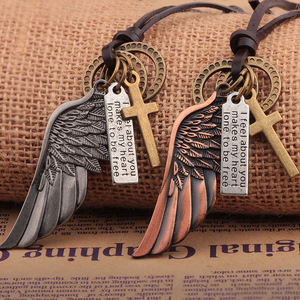 <b>Angel</b> Wings Necklace Zinc Alloy Cross Pendant Cowhide Chain <b>Gift</b> Jewelry Fashion Pendant Necklaces - Product Image 1