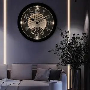 Horloges circulaires de 18x18 pouces pour la décoration de la maison horloges nordiques OEM Vintage Mandala Pattern LED Briquet Quartz Horloge murale de luxe pour la décoration de la maison