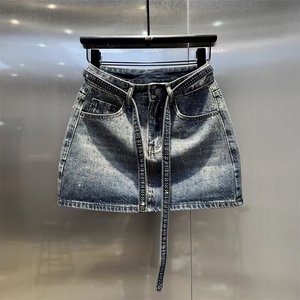 Viviblook Z0123SK Nouvelle jupe courte trapèze taille haute pour femme, grande taille, style rétro, en jean dégradé avec strass - Product Image 6