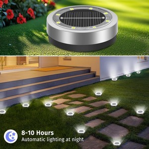 Lampe <span class=keywords><strong>solaire</strong></span> de jardin en acier inoxydable pour extérieur, 8 <span class=keywords><strong>LED</strong></span>, pour patio, allée et aménagement paysager - Product Image 6