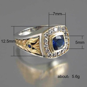 Midden-Oosten Stijl Retro Vintage Arabië Heren Cool Goud Donkerblauw Diamant Ingelegd Koningsblauw Edelsteen <span class=keywords><strong>Ring</strong></span> Voor Heren - Product Image 6