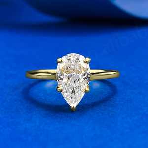 Anillos de piedras preciosas para mujer chapados en oro y plata S925 6*9mm Diamante de laboratorio en forma de pera Estilo Europeo Americano de moda para fiestas de bodas - Product Image 1