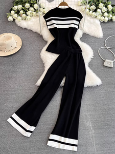 Ensemble <span class=keywords><strong>Chic</strong></span> 2 Pièces en Maille pour Femme : <span class=keywords><strong>Haut</strong></span> Rayé Sans Manches & Pantalon Droit – Collection Été 2026 – Tenue Décontractée Respirante et Tendance - Product Image 2