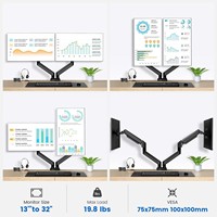 Support de moniteur d'ordinateur à ressort à gaz réglable Support de moniteur à double bras pouvant contenir de 4.4 à 17.6 lb et des écrans de 13 à 32 pouces