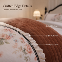 Parure de lit 4 pièces en velours de lait polyester, motif floral matelassé teint réactif, avec housse de couette en soie glacée et bordure à volants en dentelle