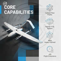Grand drone à voilure fixe VTOL pour cartographie, charge utile de 160 kg, MTOW 40 kg, autonomie de 5500 m, UAV commercial pour cartographie