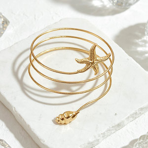 Gold Plated Starfish Shell <b>Cuff</b> Bracelet With Pearl Women's Bohemia Style Adjustable <b>Arm</b> Band Jewelry - Product Image 3