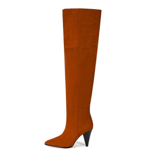 Bottes longues à talons hauts et pointus en daim pour femme, grande taille 45, coupe large, au-dessus du genou, talons aiguilles - Product Image 1
