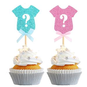 He ou She Boy ou Girl Cupcake Toppers paillettes Baby Shower Cupcake pick décoration pour les fournisseurs de révélation du sexe - Product Image 1