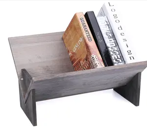 Commercio all'ingrosso rustico grigio tilt libreria espositore fermalibri in legno decorativo