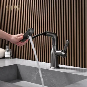 A8141 rubinetto estraibile nero opaco di lusso monocomando lavabo in ottone bagno risparmio idrico rubinetto estraibile per lavabo per bagno